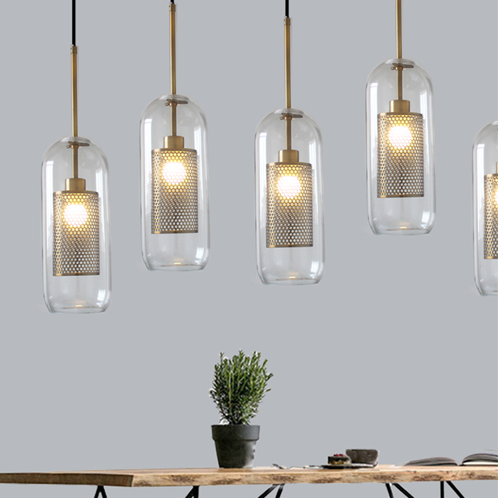 Lámpara Colgante de Vidrio Moderno con Acabado en Oro y Plata – Longitud Ajustable 150cm 10