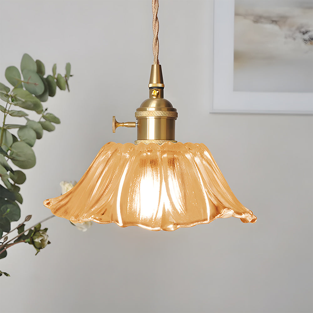 Lámpara Colgante de Vidrio en Forma de Flor Retro para Comedor 9