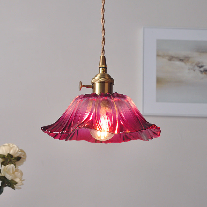 Lámpara Colgante de Vidrio en Forma de Flor Retro para Comedor 10