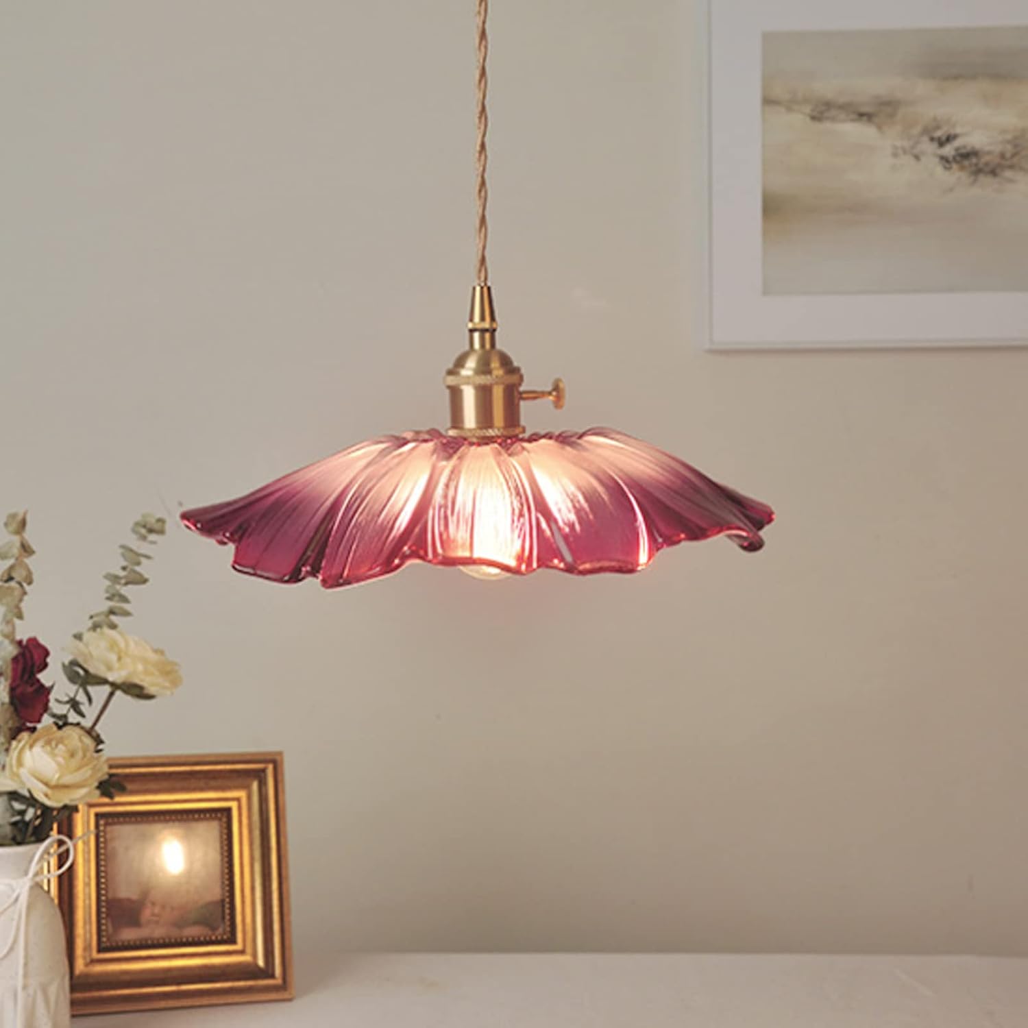 Lámpara Colgante de Vidrio en Forma de Flor Retro para Comedor 5