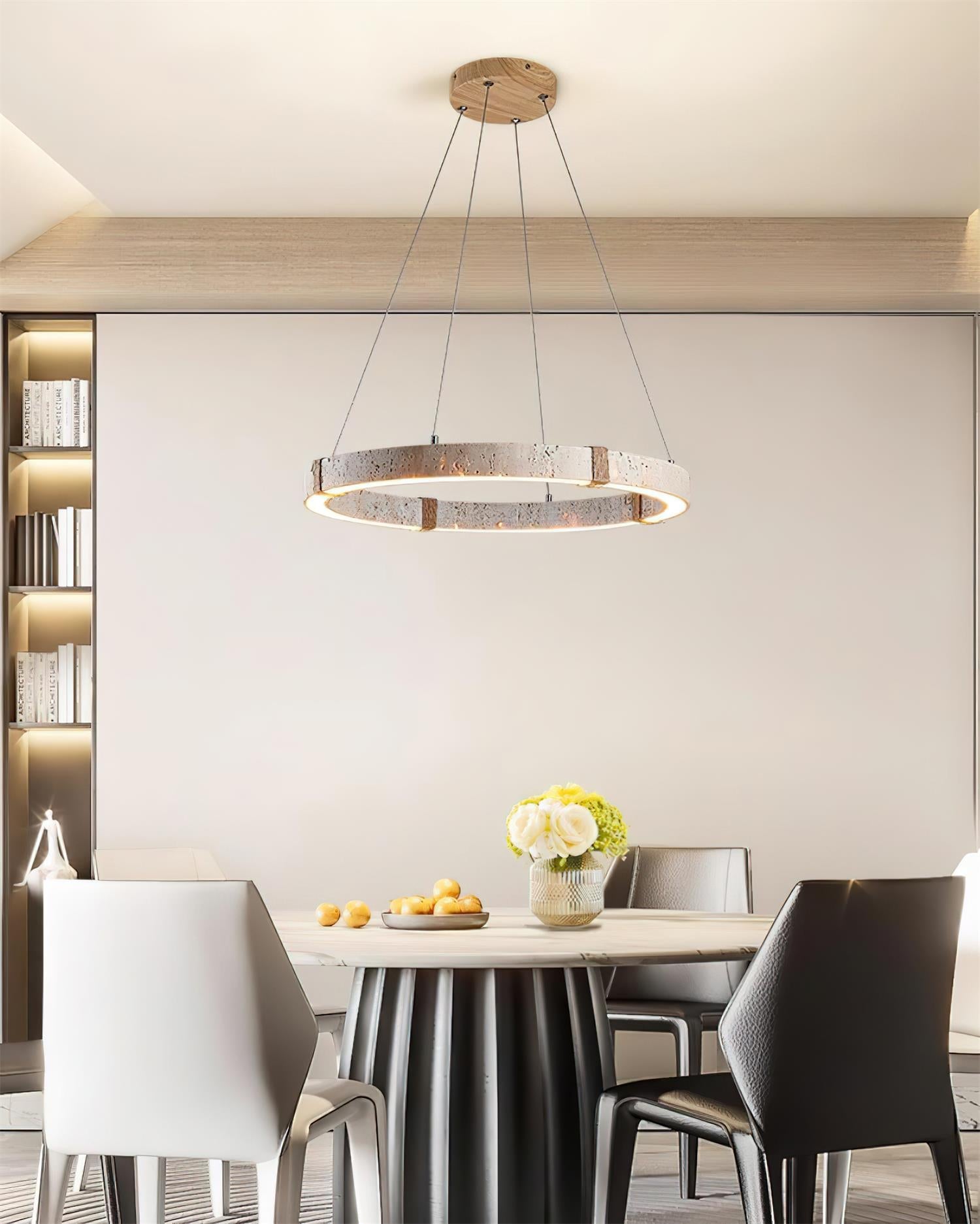 Lámpara de Araña Circular de Travertino – Diseño Moderno y Elegante con Iluminación LED Integrada 4