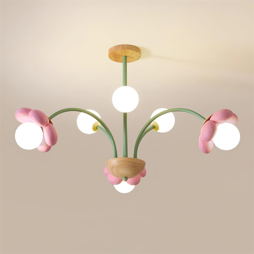 Lámpara de Araña Floral de 6 y 10 Luces en Colores Pastel, Diseño Moderno para Habitaciones Infantiles y Espacios de Vida 0