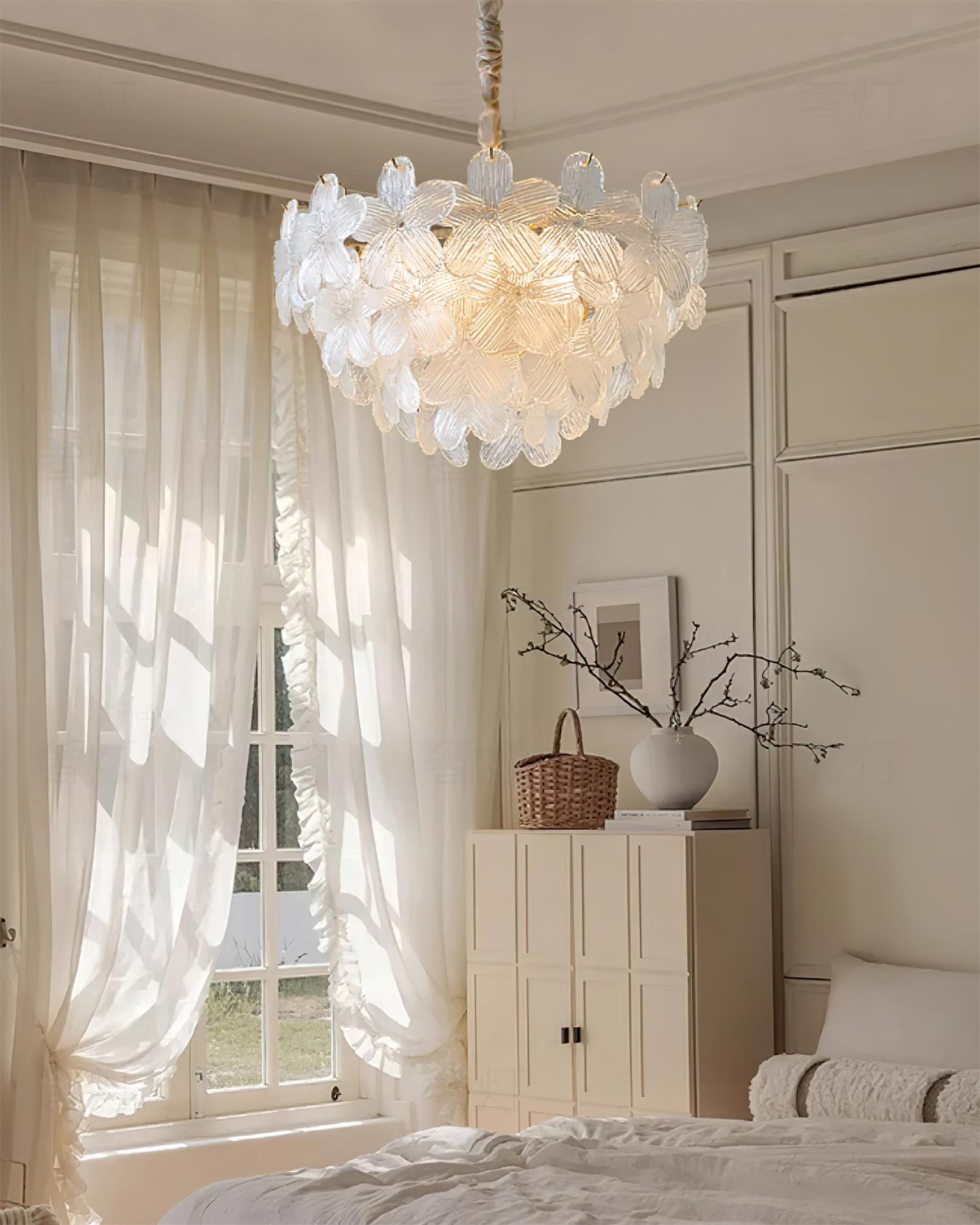 Lámpara de Araña Floral de Vidrio Rosa y Púrpura, Diámetro 50 cm, Altura Ajustable, Diseño Moderno para Iluminación Interior 5