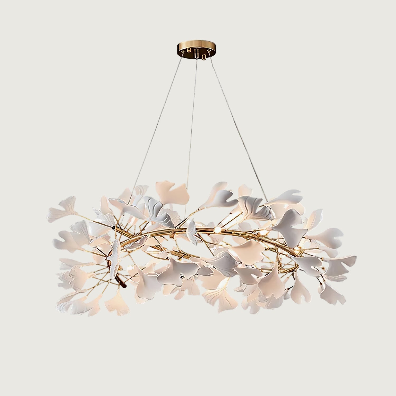 Lámpara de Araña Ginkgo Biloba de Porcelana, Personalizable, Acabados Dorados y Blancos, Tamaños de 60cm a 150cm 1
