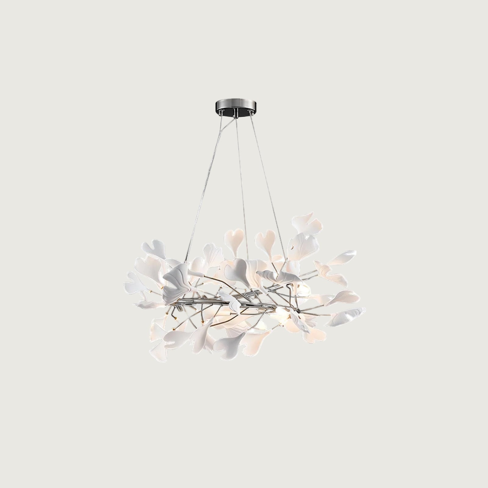 Lámpara de Araña Ginkgo Biloba de Porcelana, Personalizable, Acabados Dorados y Blancos, Tamaños de 60cm a 150cm 10