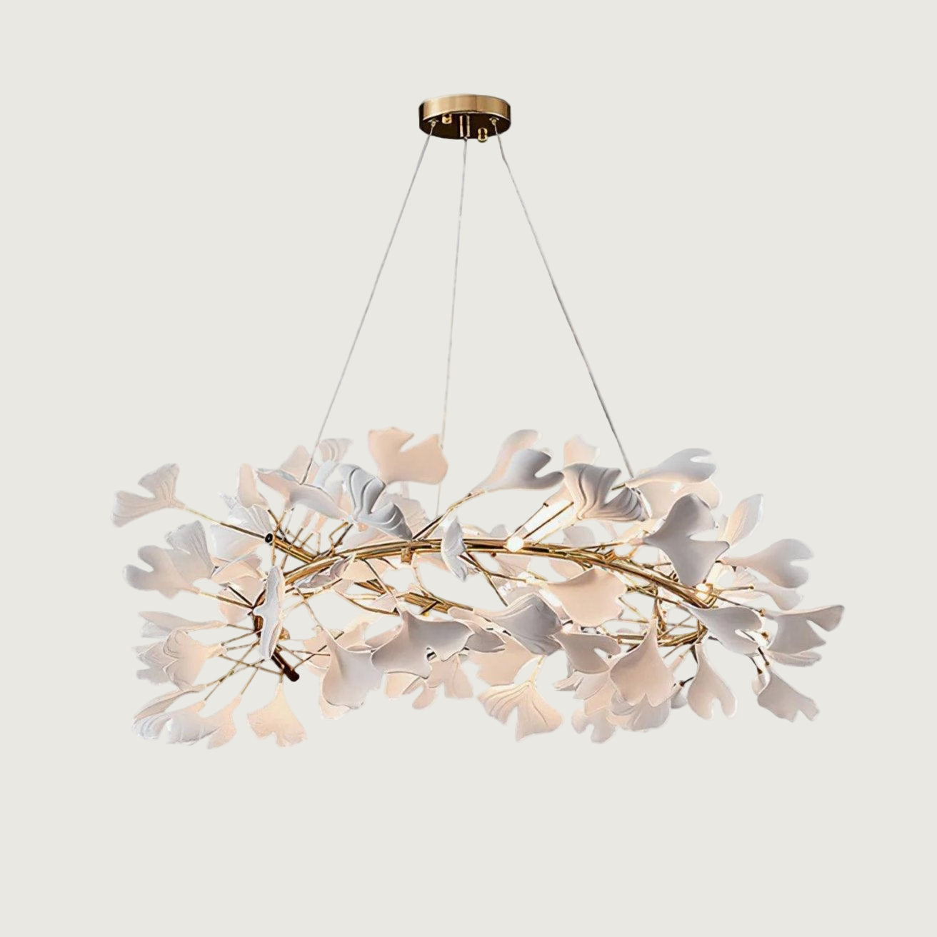 Lámpara de Araña Ginkgo Biloba de Porcelana, Personalizable, Acabados Dorados y Blancos, Tamaños de 60cm a 150cm 11