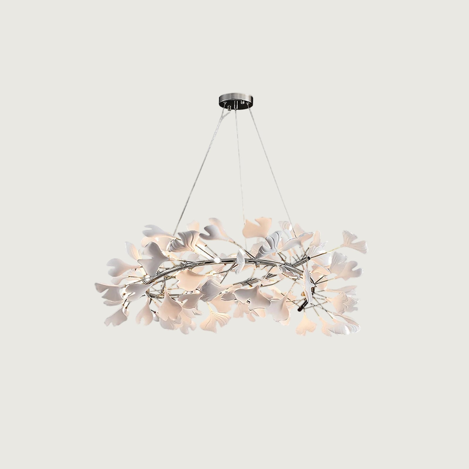 Lámpara de Araña Ginkgo Biloba de Porcelana, Personalizable, Acabados Dorados y Blancos, Tamaños de 60cm a 150cm 12
