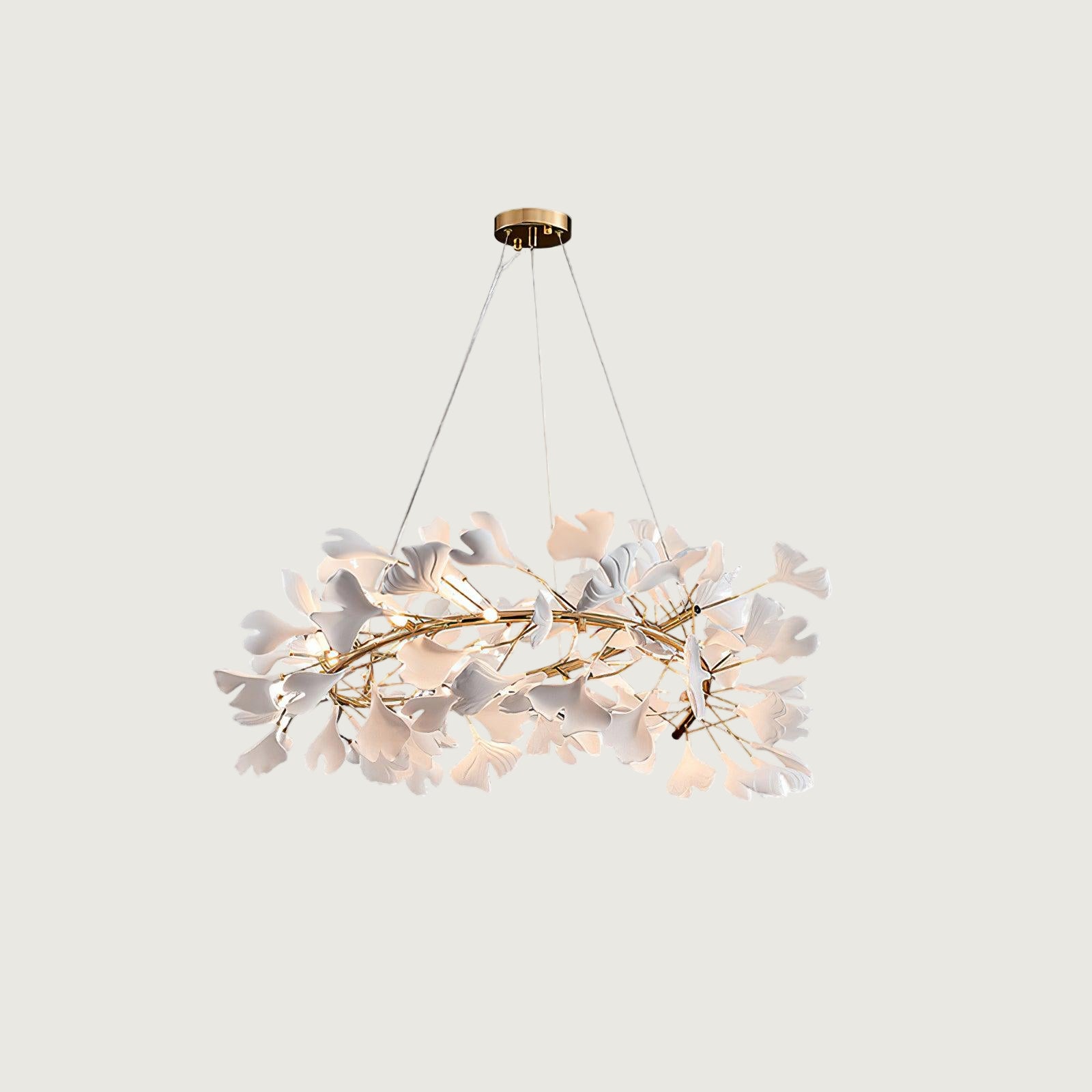 Lámpara de Araña Ginkgo Biloba de Porcelana, Personalizable, Acabados Dorados y Blancos, Tamaños de 60cm a 150cm 15