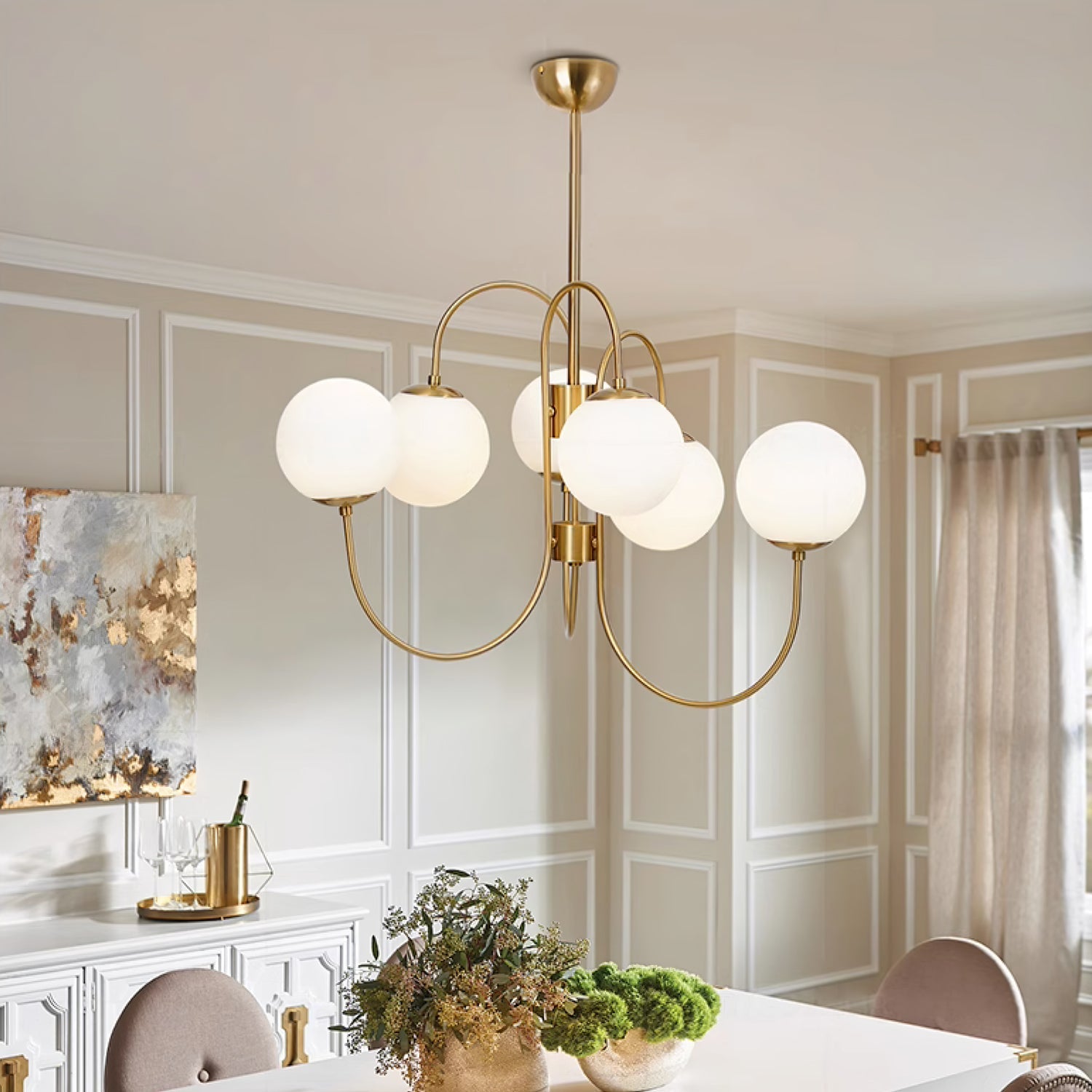 Lámpara de Araña Gooseneck de Hierro Forjado y Vidrio – Diseño Elegante para Interiores Modernos 2
