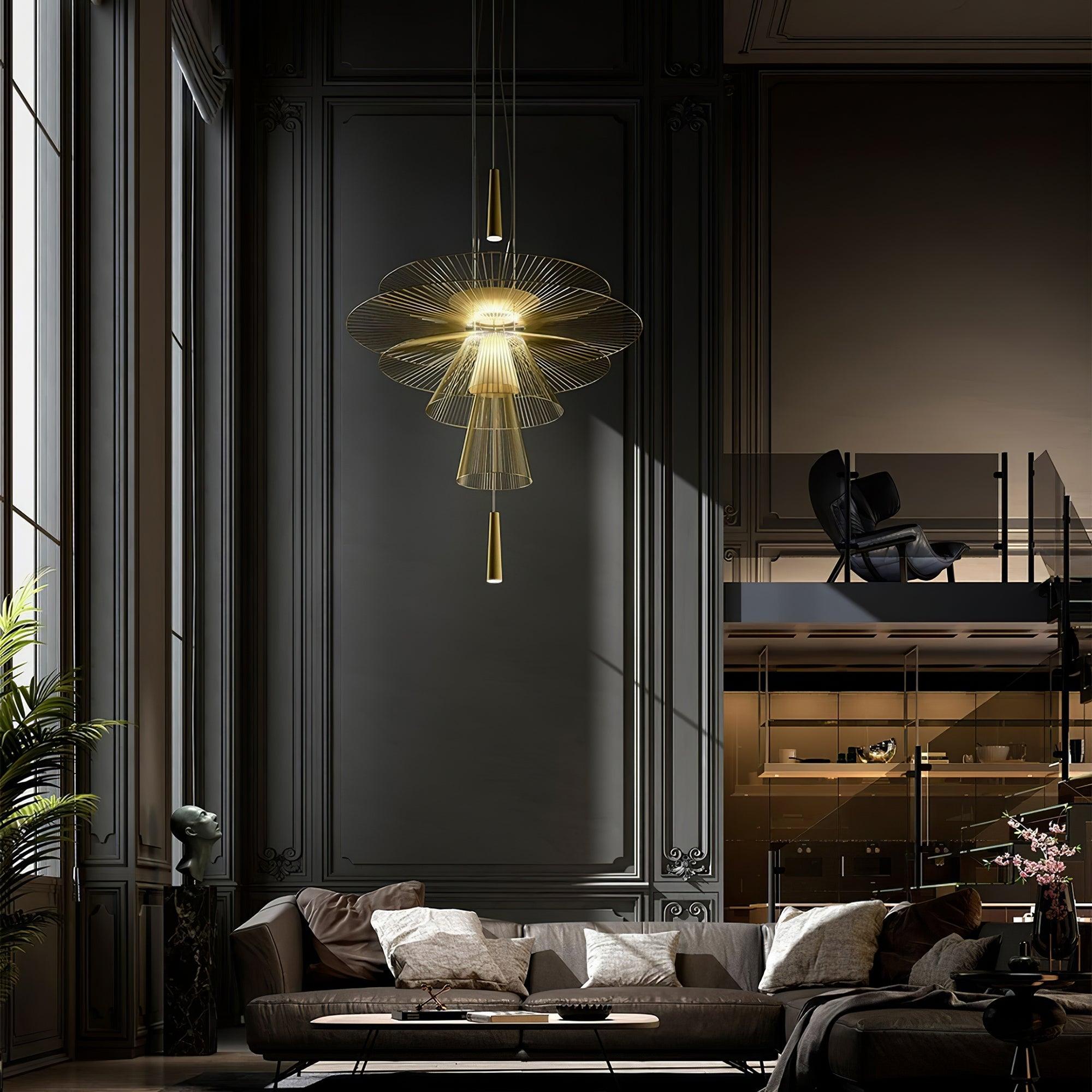 Lámpara de Araña Gravity Moderna con Iluminación LED en Dorado y Negro, Disponible en Dos Tamaños de 40 y 60 cm 7