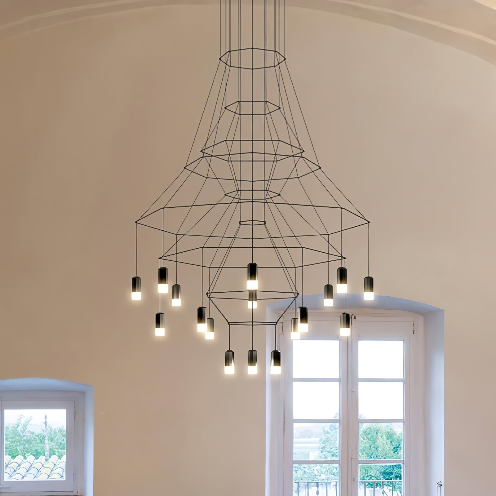 Lámpara de Araña Lines con LED, Diseño Moderno y Estructura de Cable Negro 2