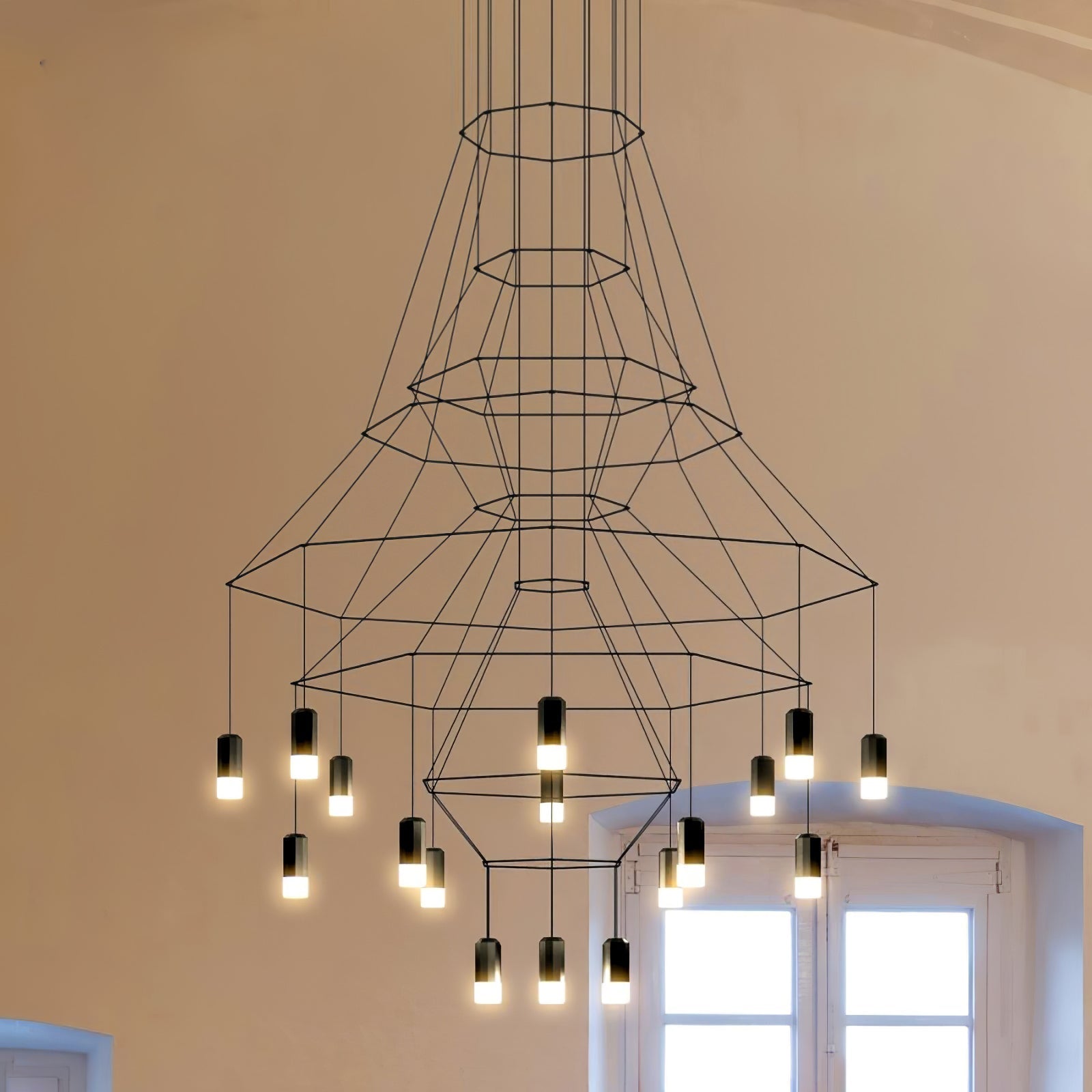 Lámpara de Araña Lines con LED, Diseño Moderno y Estructura de Cable Negro 7
