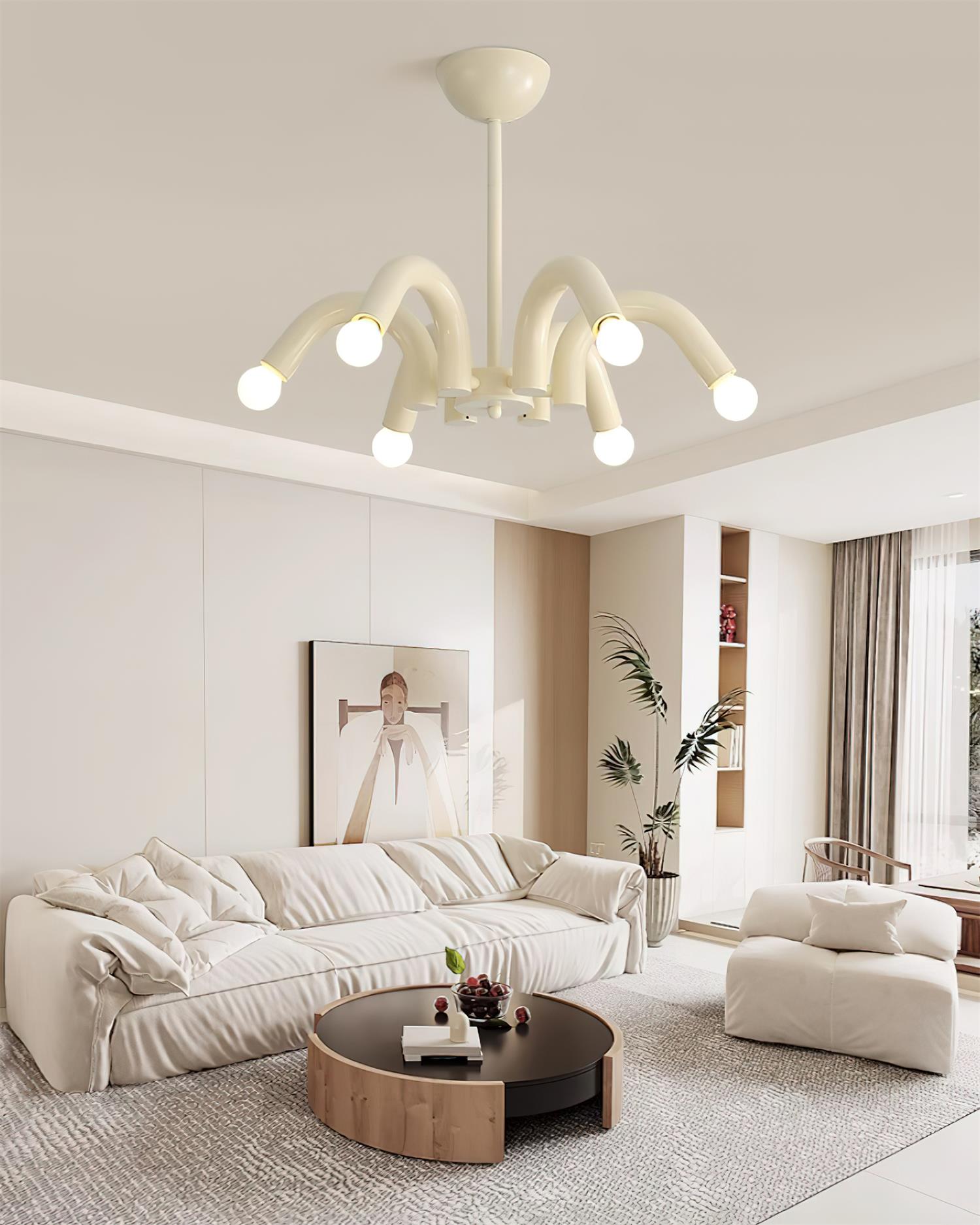 Lámpara de Araña Moderna de 6 Luces en Beige, Diseño Curvado, Diámetro 54 cm, Ideal para Interiores 5