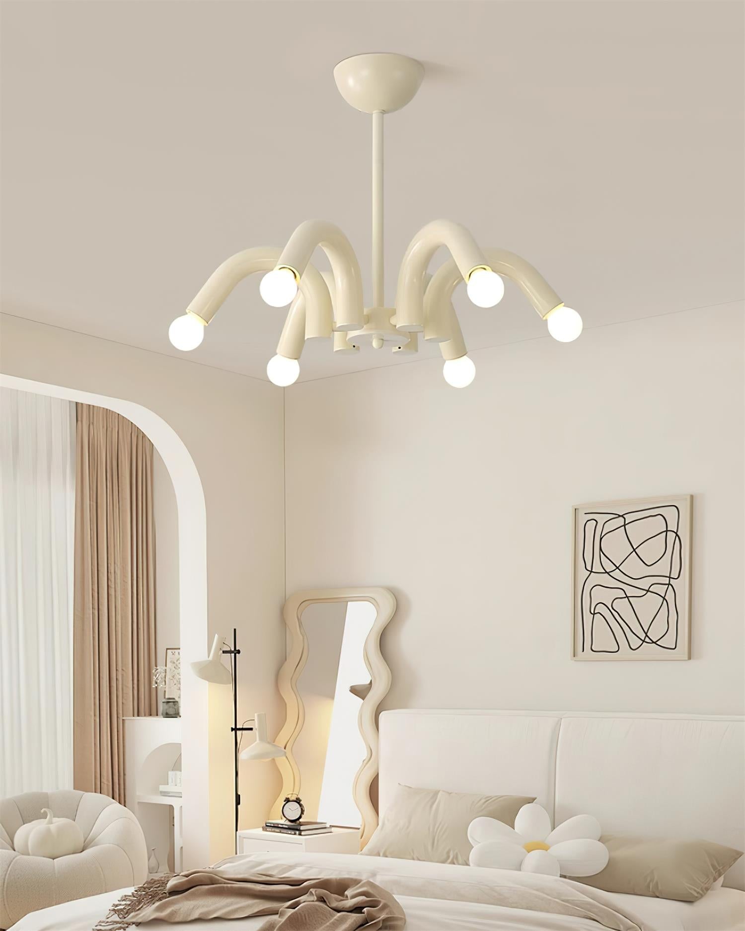 Lámpara de Araña Moderna de 6 Luces en Beige, Diseño Curvado, Diámetro 54 cm, Ideal para Interiores 6