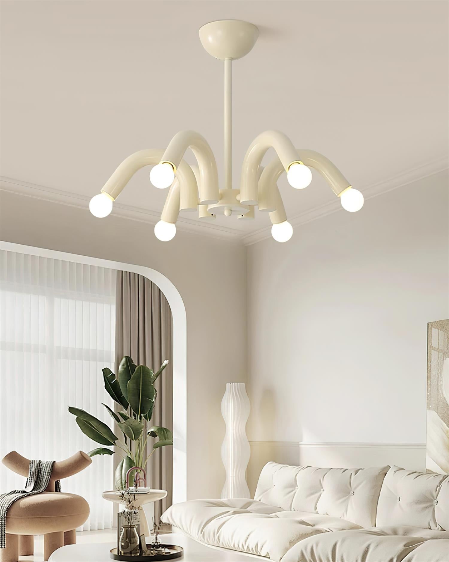 Lámpara de Araña Moderna de 6 Luces en Beige, Diseño Curvado, Diámetro 54 cm, Ideal para Interiores 8