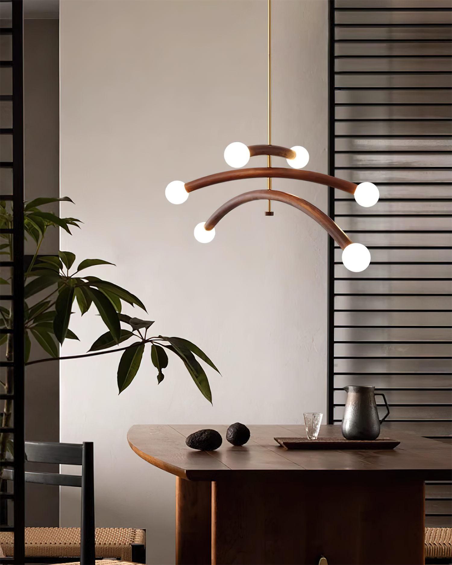 Lámpara de Araña Moderna de Madera y Vidrio, Acabado en Cobre, 6 Luces, Diseño Elegante para Interiores 8