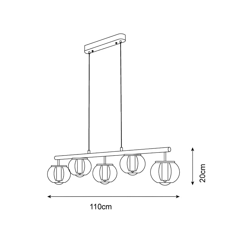 Lámpara de Araña Moderna de Vidrio Ámbar y Madera, Diseño Elegante para Comedores y Cocinas, 110 cm, Luz Cálida LED 4