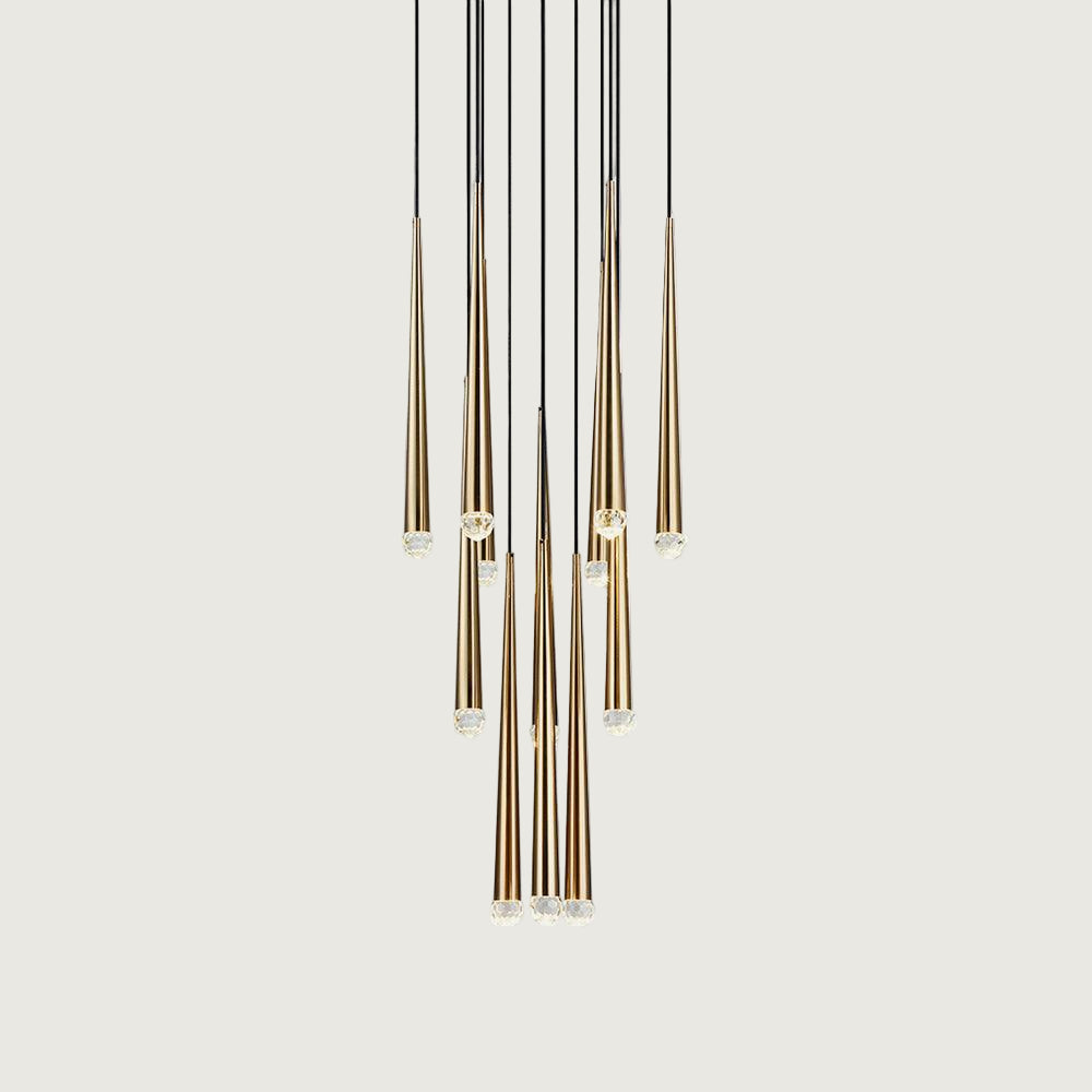 Lámpara de Araña Redonda Minimalista de Bronce y Cristal – Diseño Elegante para Iluminación Interior 1