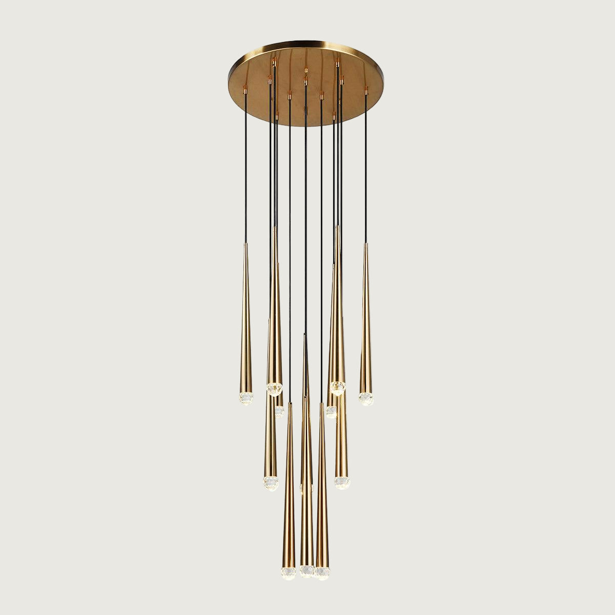 Lámpara de Araña Redonda Minimalista de Bronce y Cristal – Diseño Elegante para Iluminación Interior 18