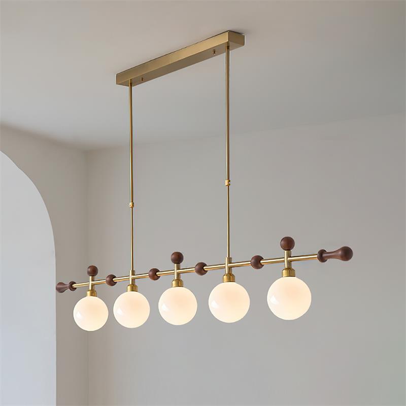 Lámpara de Araña Retro Satilla de 3 y 5 Luces en Dorado y Vidrio Blanco para Comedor o Sala de Estar 10