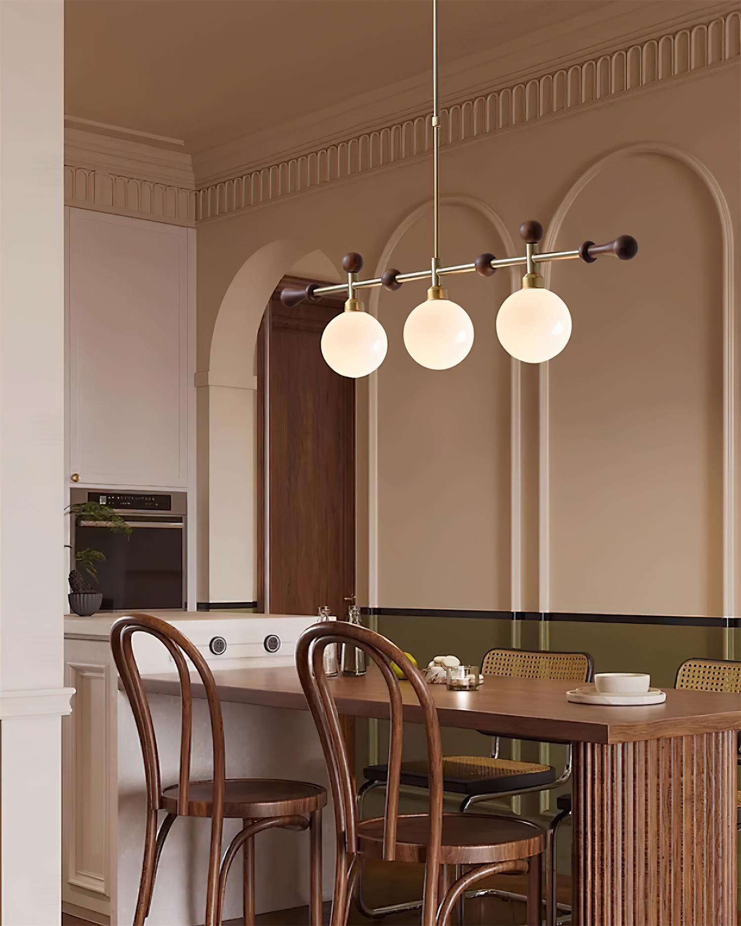 Lámpara de Araña Retro Satilla de 3 y 5 Luces en Dorado y Vidrio Blanco para Comedor o Sala de Estar 3