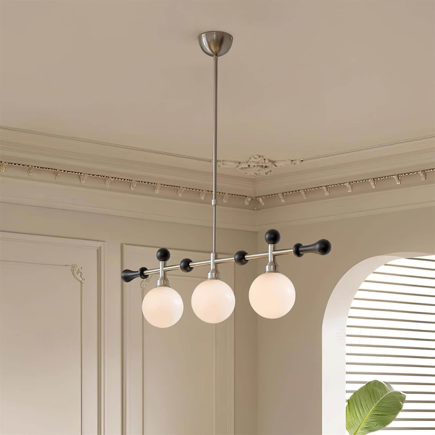 Lámpara de Araña Retro Satilla de 3 y 5 Luces en Dorado y Vidrio Blanco para Comedor o Sala de Estar 8
