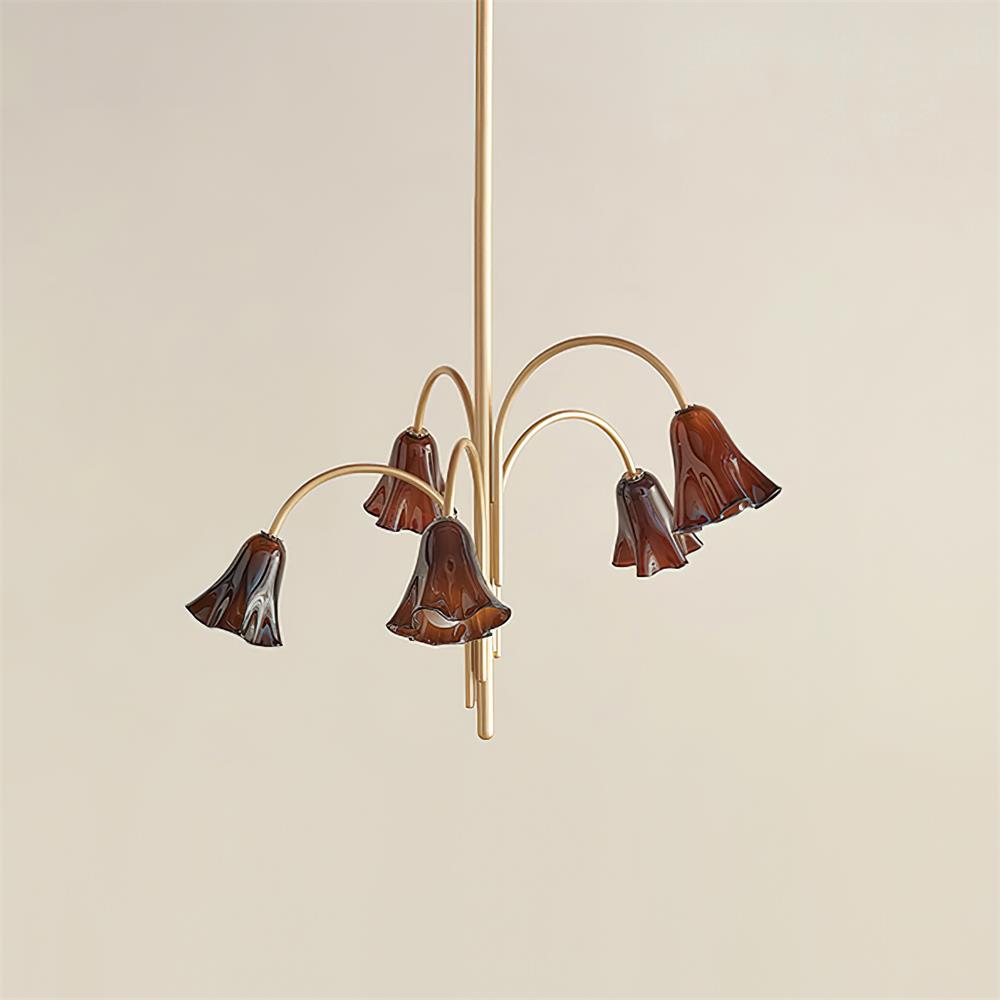 Lámpara de Araña Vera Moderna con Flores de Vidrio, 5-8 Cabezas, Acabado Metálico, Ideal para Comedores y Entradas 7