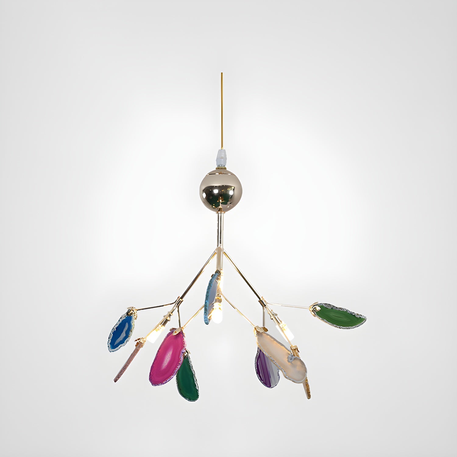 Lámpara de Araña de Ágata Multicolor con Brazo Dorado y Altura Ajustable – Diseño Elegante para Hogar y Oficina 0