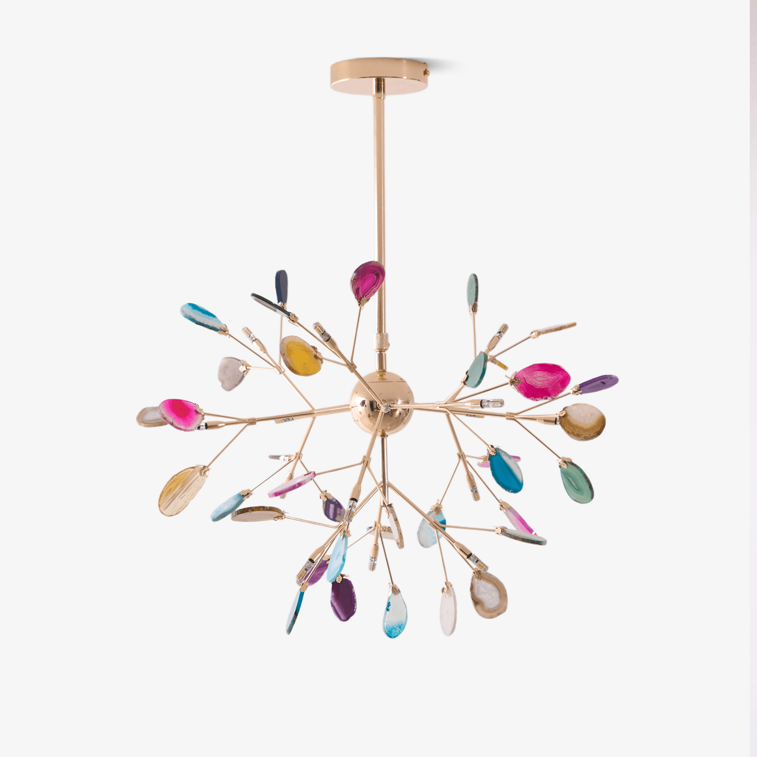 Lámpara de Araña de Ágata Multicolor con Brazo Dorado y Altura Ajustable – Diseño Elegante para Hogar y Oficina 1