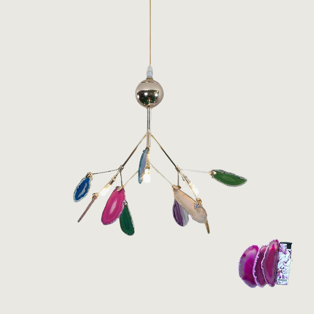 Lámpara de Araña de Ágata Multicolor con Brazo Dorado y Altura Ajustable – Diseño Elegante para Hogar y Oficina 11