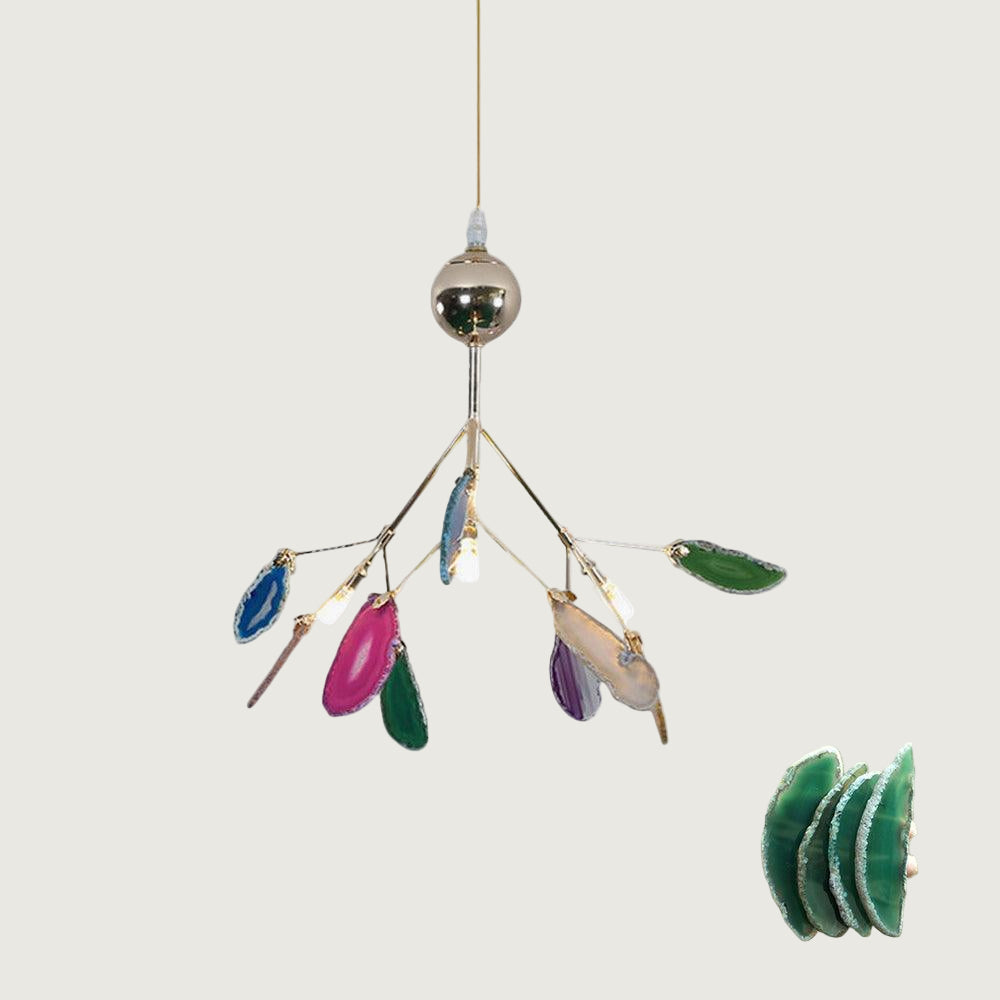 Lámpara de Araña de Ágata Multicolor con Brazo Dorado y Altura Ajustable – Diseño Elegante para Hogar y Oficina 14