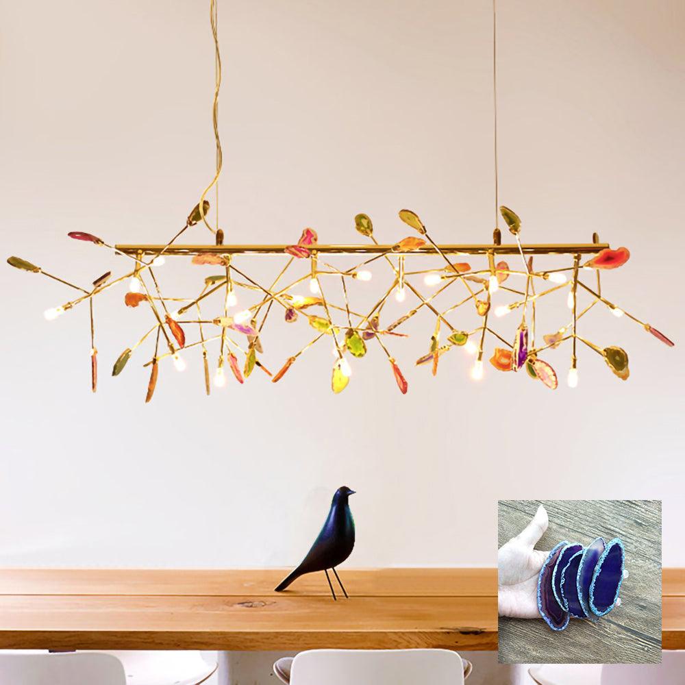 Lámpara de Araña de Ágata Multicolor con Brazo Dorado y Altura Ajustable – Diseño Elegante para Hogar y Oficina 15