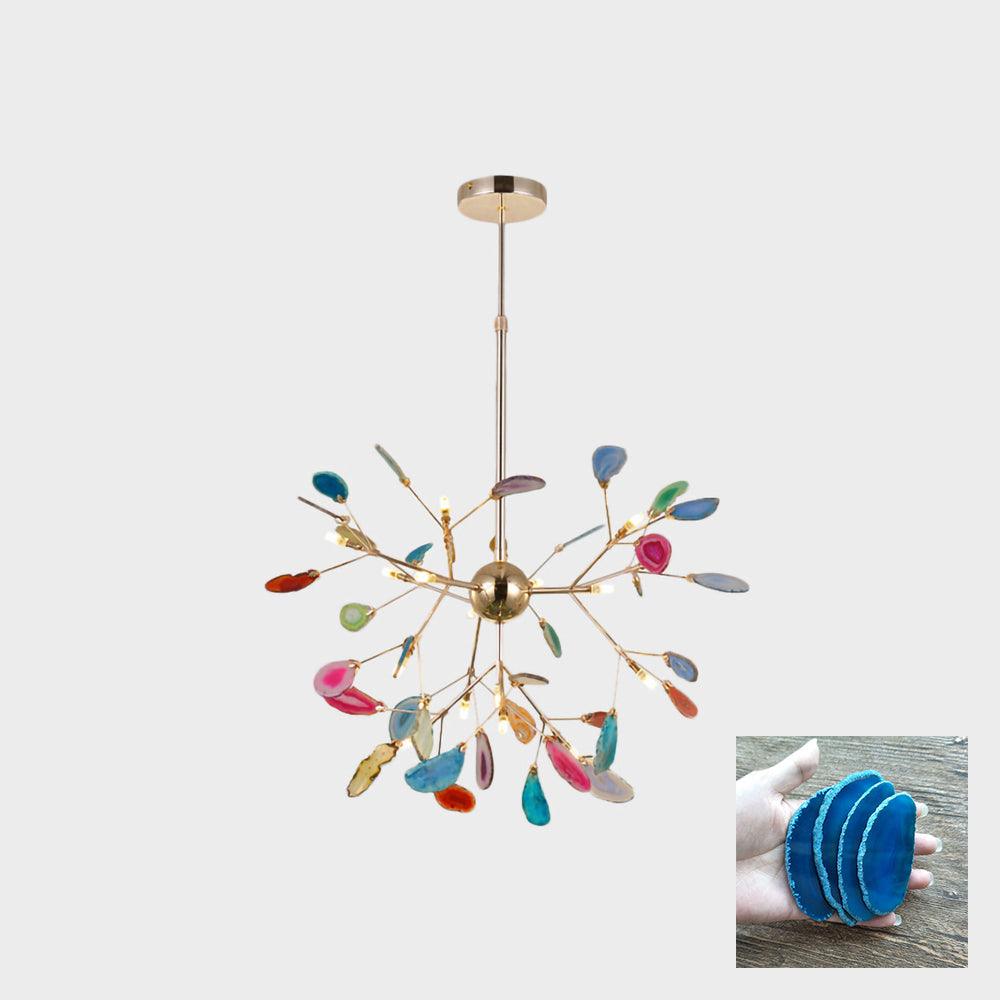 Lámpara de Araña de Ágata Multicolor con Brazo Dorado y Altura Ajustable – Diseño Elegante para Hogar y Oficina 16