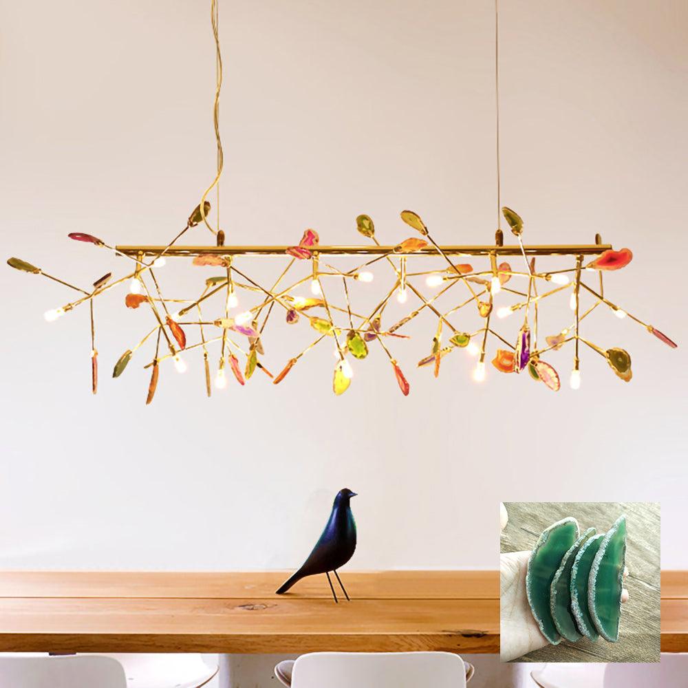Lámpara de Araña de Ágata Multicolor con Brazo Dorado y Altura Ajustable – Diseño Elegante para Hogar y Oficina 23