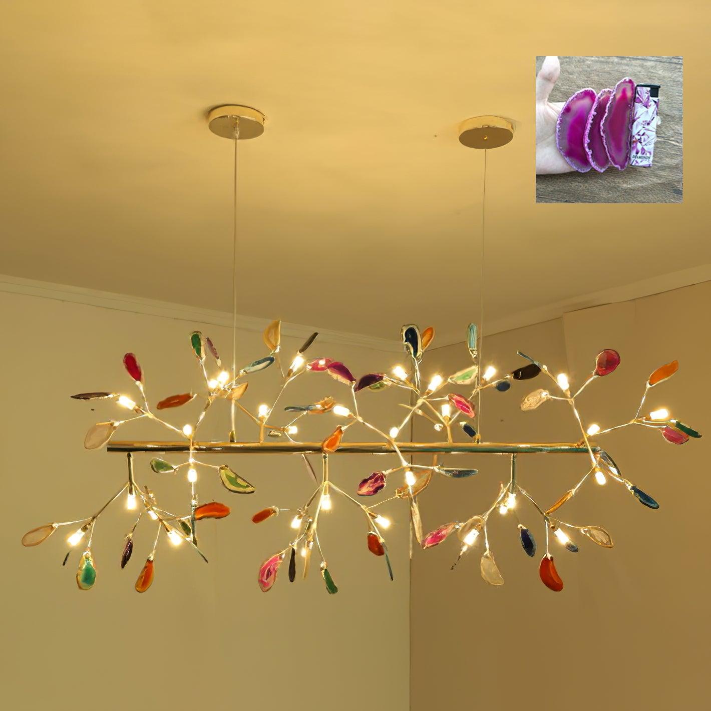 Lámpara de Araña de Ágata Multicolor con Brazo Dorado y Altura Ajustable – Diseño Elegante para Hogar y Oficina 26