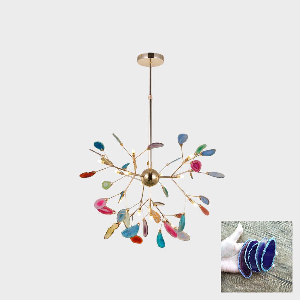 Lámpara de Araña de Ágata Multicolor con Brazo Dorado y Altura Ajustable – Diseño Elegante para Hogar y Oficina 28