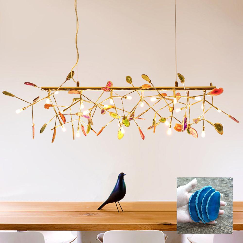 Lámpara de Araña de Ágata Multicolor con Brazo Dorado y Altura Ajustable – Diseño Elegante para Hogar y Oficina 30