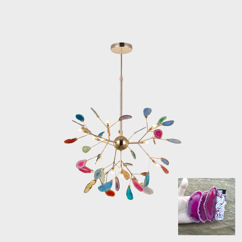 Lámpara de Araña de Ágata Multicolor con Brazo Dorado y Altura Ajustable – Diseño Elegante para Hogar y Oficina 33