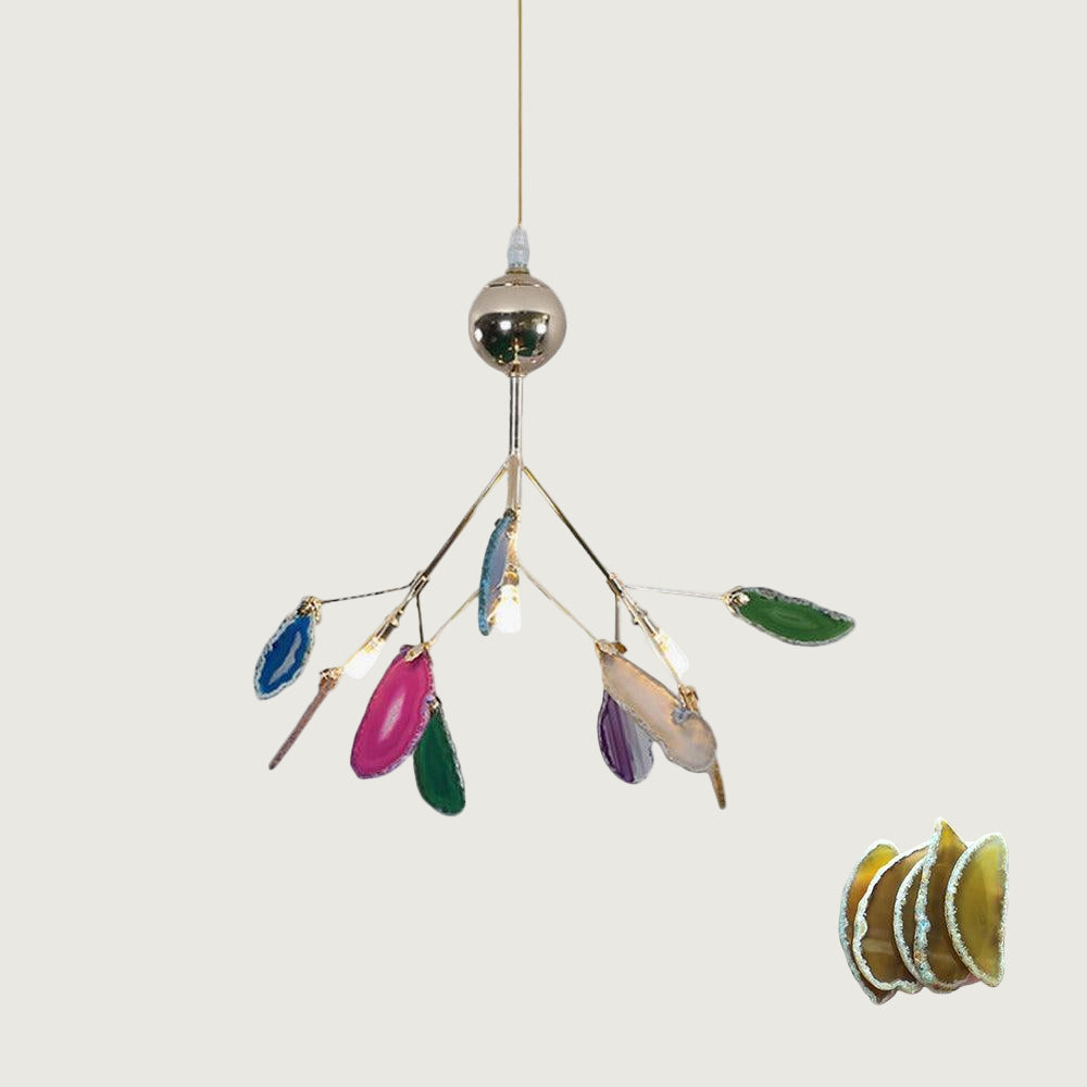 Lámpara de Araña de Ágata Multicolor con Brazo Dorado y Altura Ajustable – Diseño Elegante para Hogar y Oficina 36