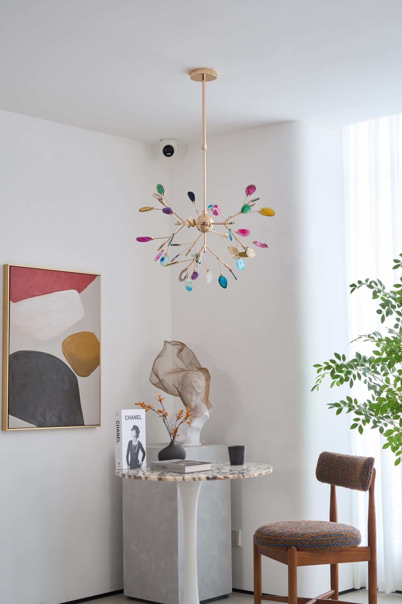 Lámpara de Araña de Ágata Multicolor con Brazo Dorado y Altura Ajustable – Diseño Elegante para Hogar y Oficina 7