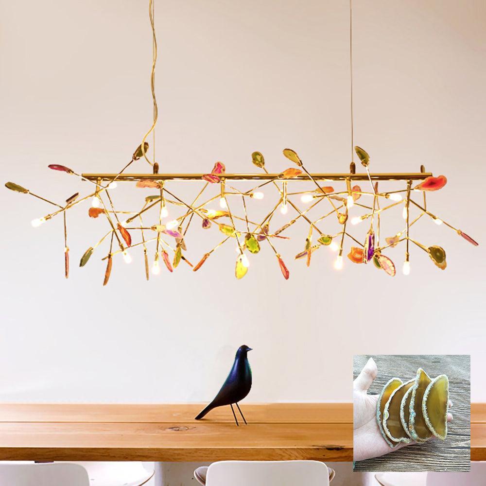 Lámpara de Araña de Ágata Multicolor con Brazo Dorado y Altura Ajustable – Diseño Elegante para Hogar y Oficina 9