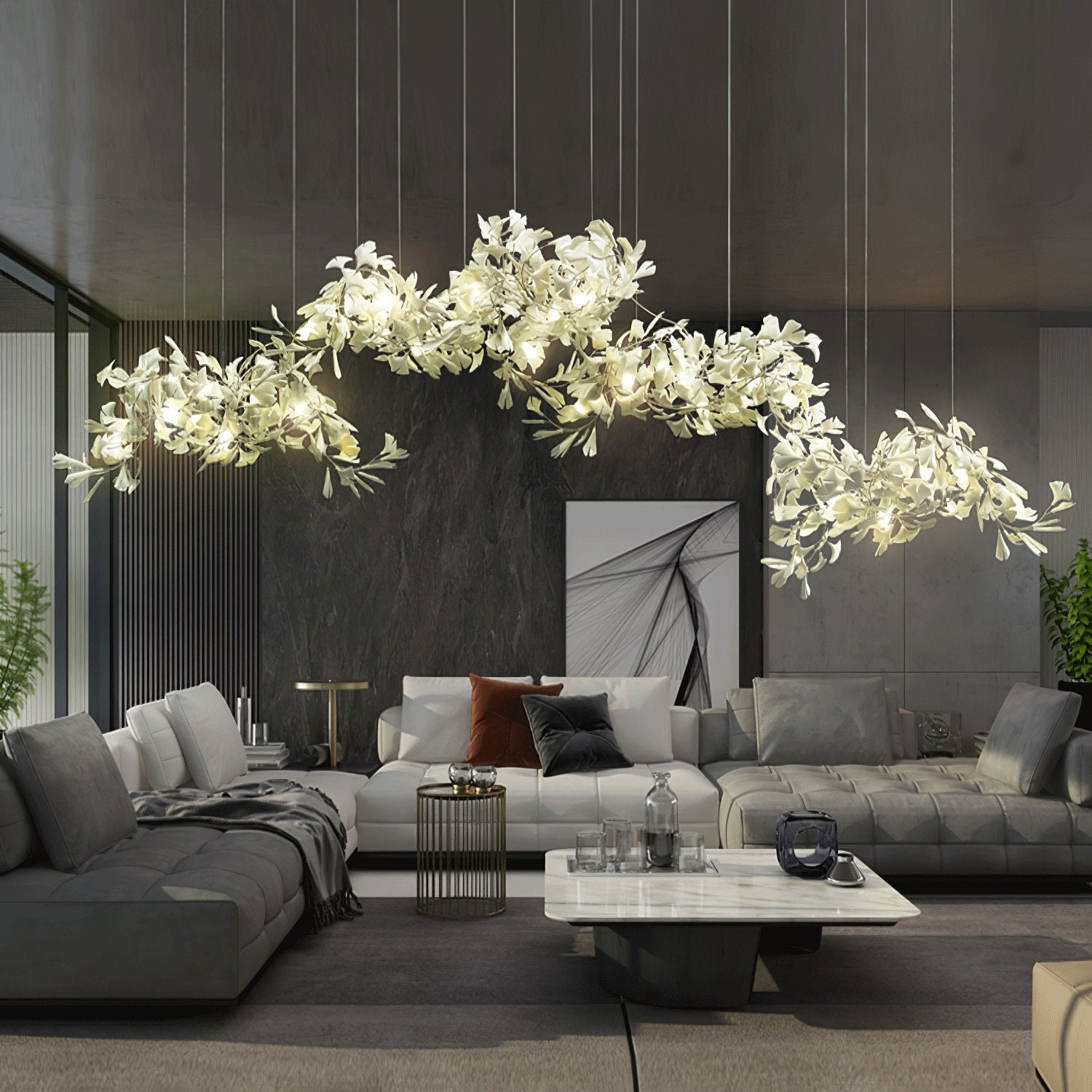 Lámpara de Araña de Cerámica Ginkgo con 4 Luces – Diseño Elegante y Personalizable en Varios Colores, 200cm o 250cm 2