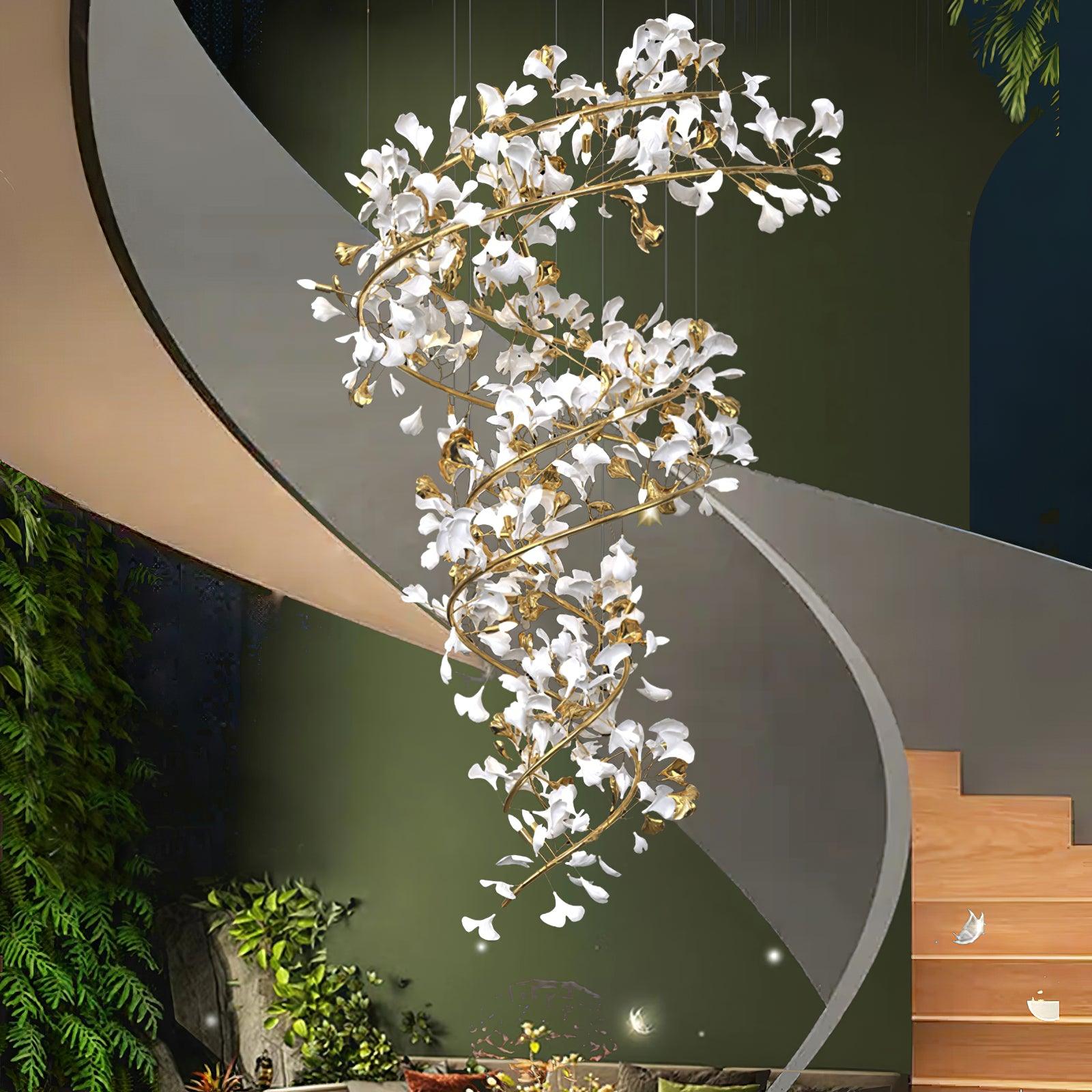 Lámpara de Araña de Cerámica Ginkgo con Pétalos Hechos a Mano – Diseño Exclusivo y Elegante 1