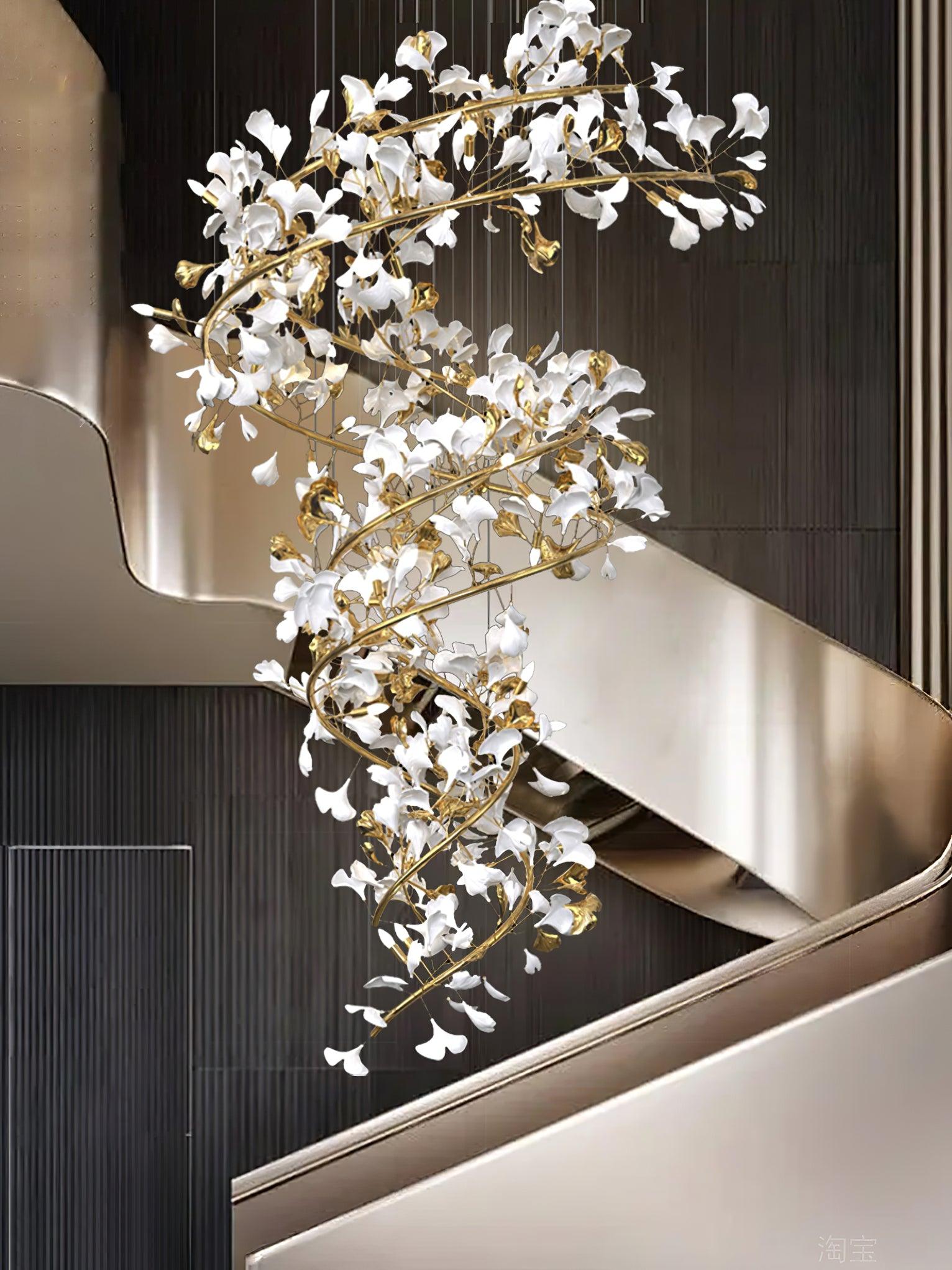 Lámpara de Araña de Cerámica Ginkgo con Pétalos Hechos a Mano – Diseño Exclusivo y Elegante 4
