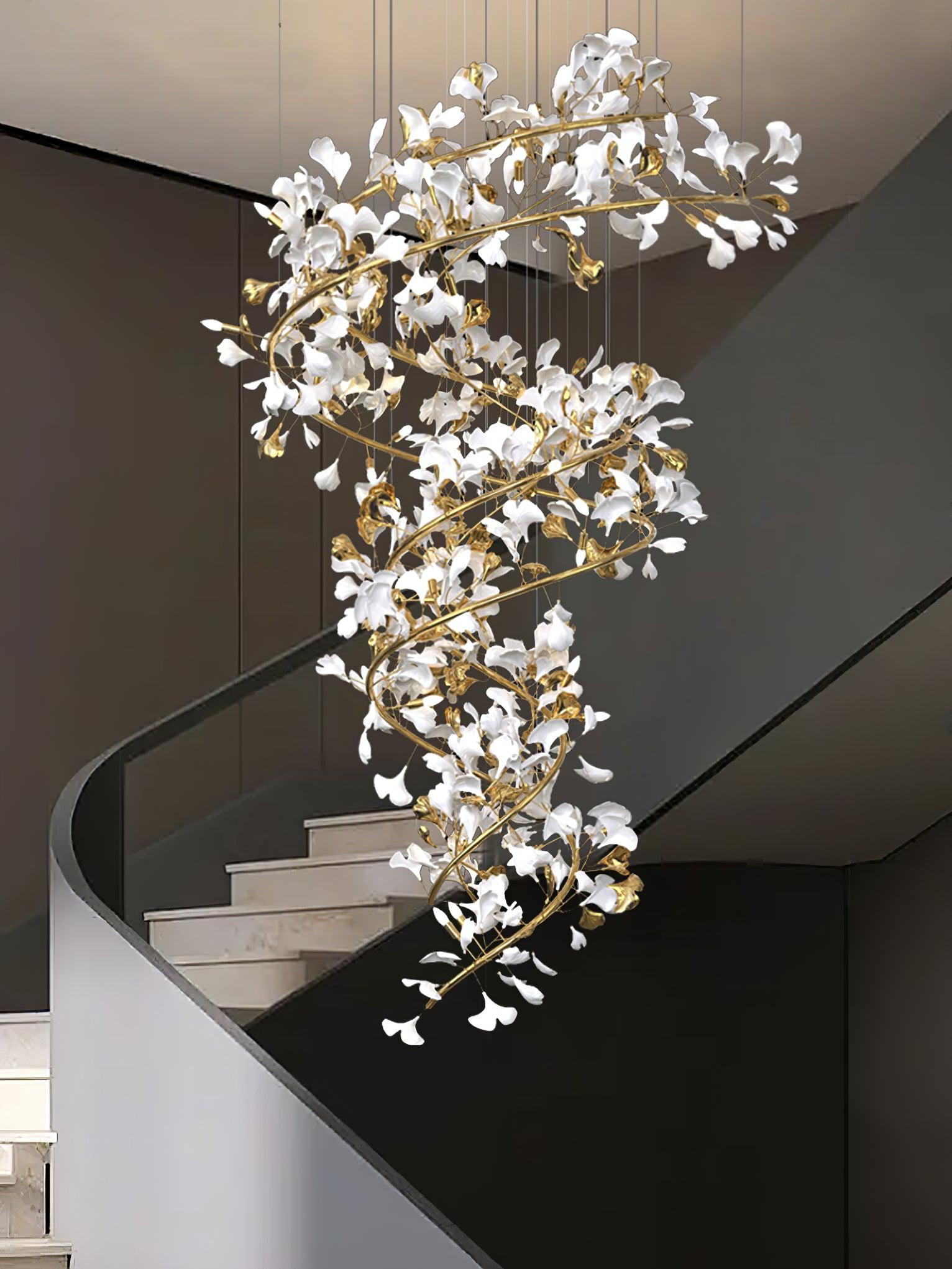 Lámpara de Araña de Cerámica Ginkgo con Pétalos Hechos a Mano – Diseño Exclusivo y Elegante 5