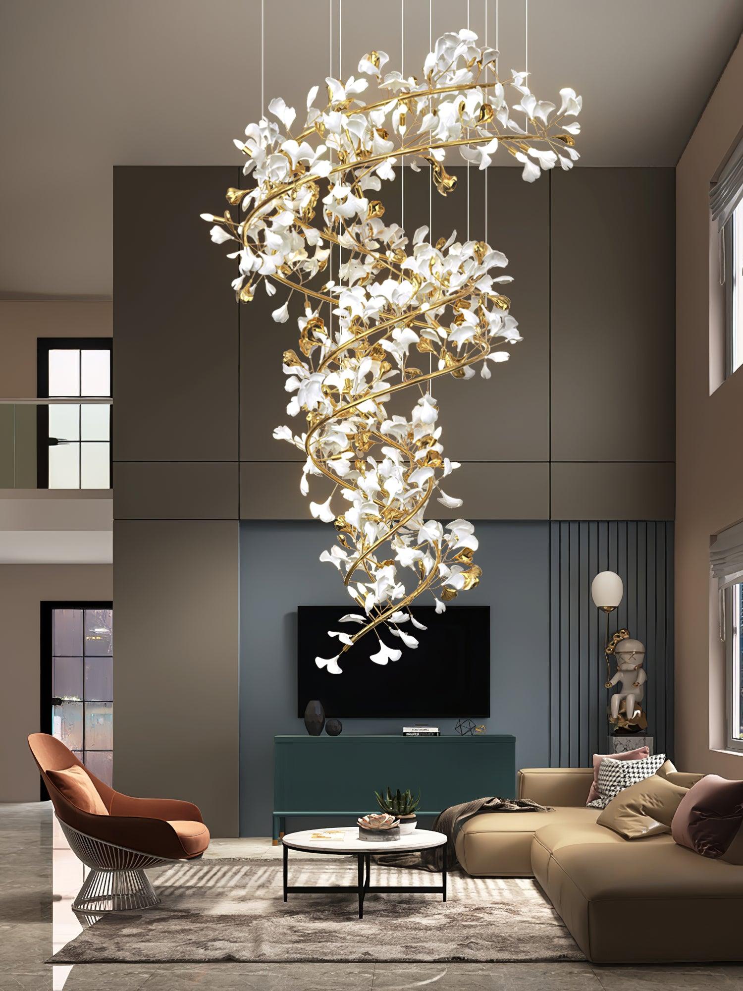 Lámpara de Araña de Cerámica Ginkgo con Pétalos Hechos a Mano – Diseño Exclusivo y Elegante 7