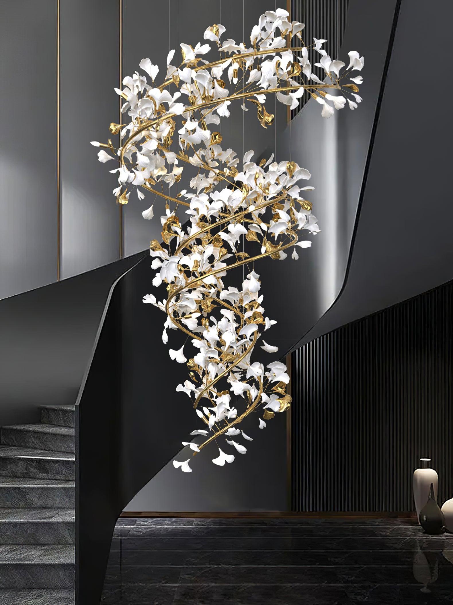 Lámpara de Araña de Cerámica Ginkgo con Pétalos Hechos a Mano – Diseño Exclusivo y Elegante 8