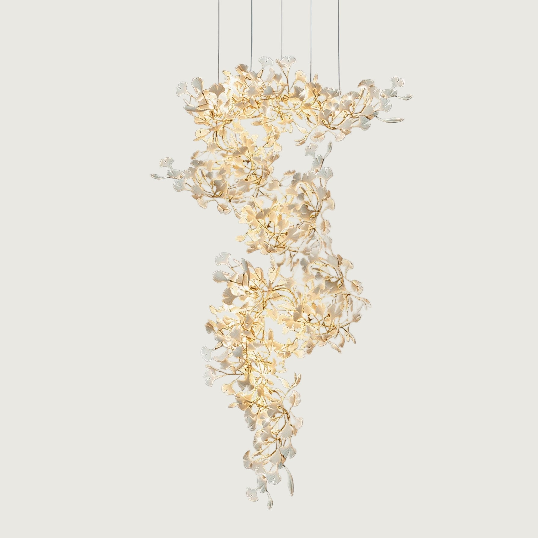 Lámpara de Araña de Cerámica Ginkgo con Pétalos de Porcelana – Diseño Elegante y Personalizable 0