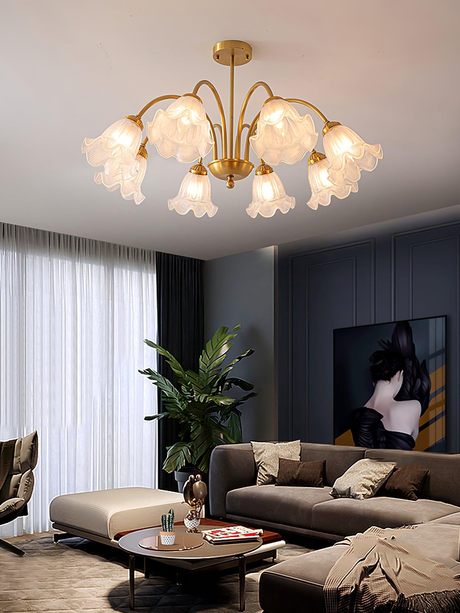 Lámpara de Araña de Cristal Artístico de 8 Luces en Acabado Dorado para Decoración de Interiores 5