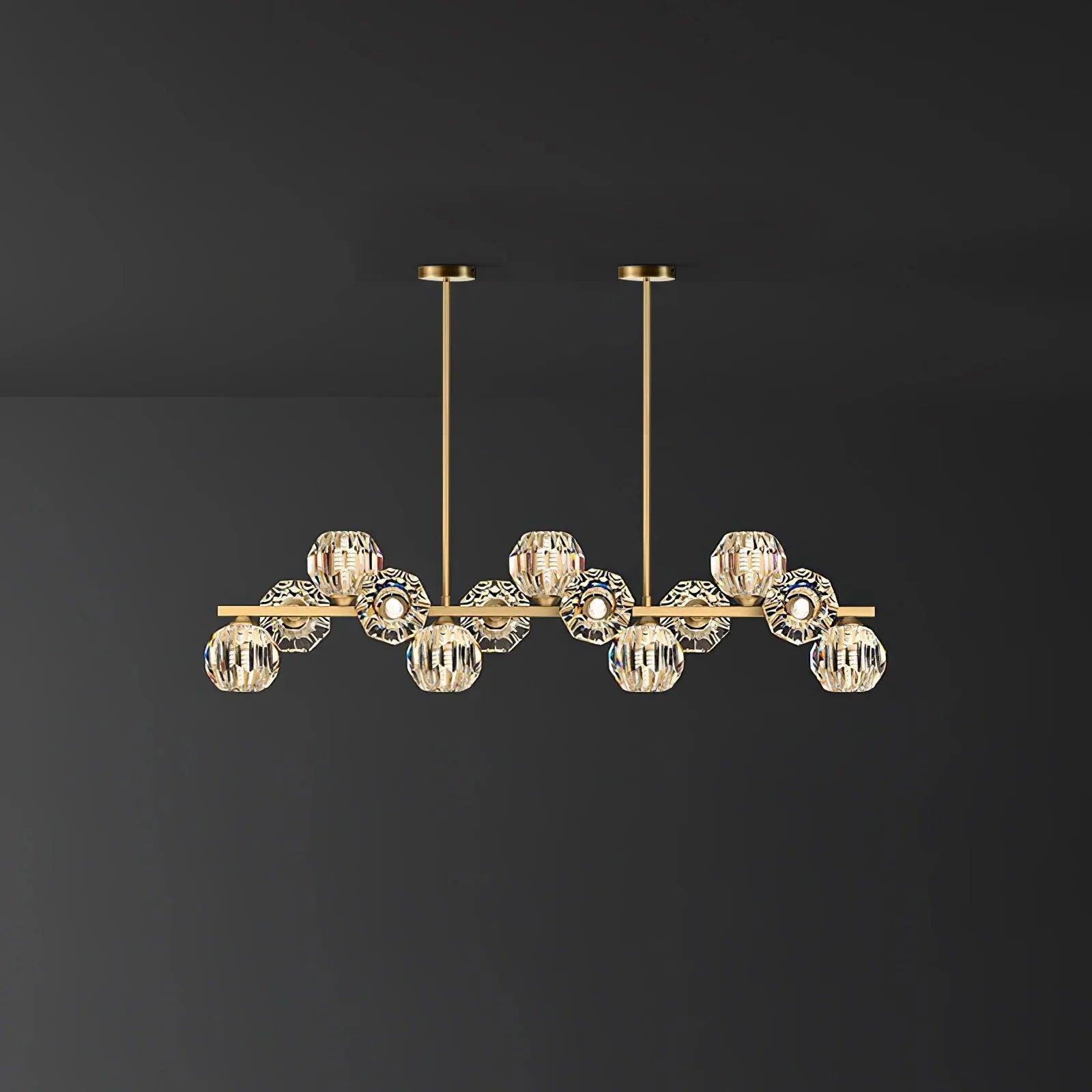 Lámpara de Araña de Cristal con Rama de Latón y Pantallas Transparentes – Elegante y Moderna para Iluminación Interior 11